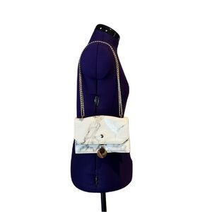 White Gray Marble Faux Leather Gold Chain Purse